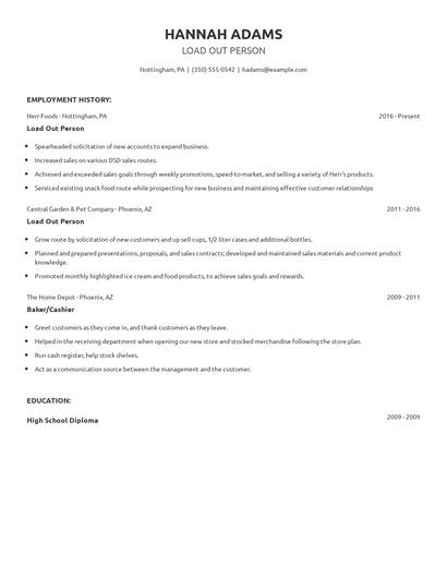 Load Out Person Resume