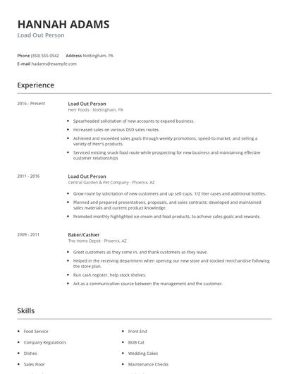 Load Out Person Resume