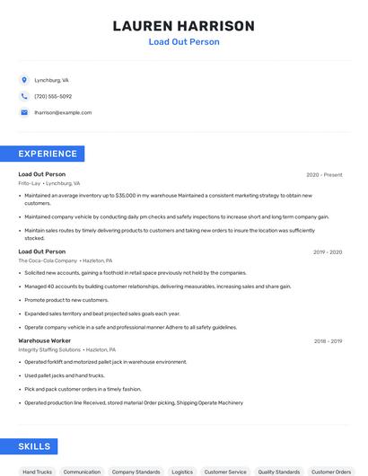 Load Out Person Resume