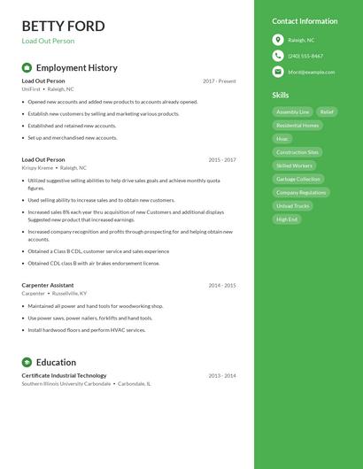 Load Out Person Resume