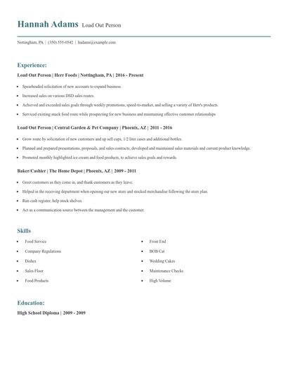 Load Out Person Resume