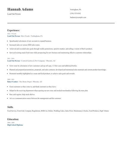 Load Out Person Resume