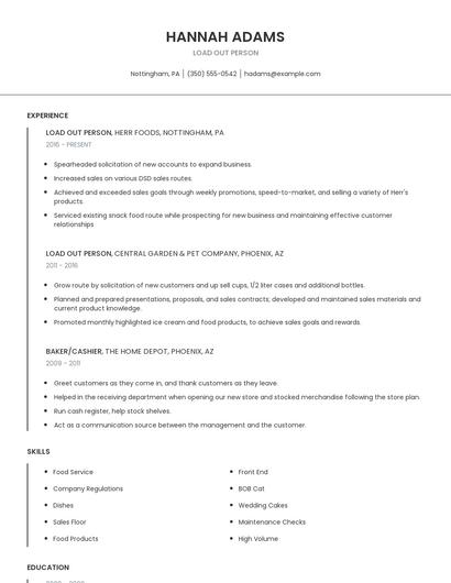 Load Out Person Resume