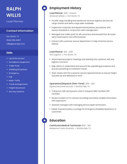 Load Planner Resume