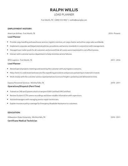 Load Planner Resume