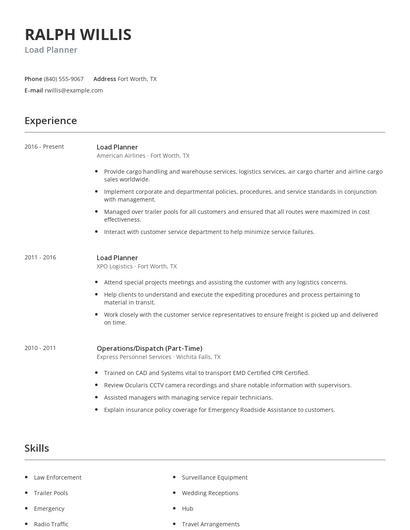 Load Planner Resume