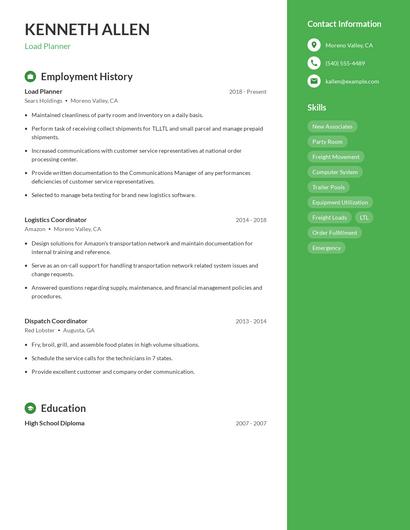 Load Planner Resume