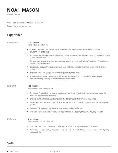 Load Tester Resume