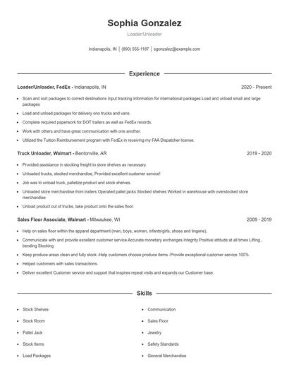 Loader/Unloader Resume