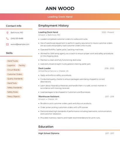 Loading Dock Hand Resume
