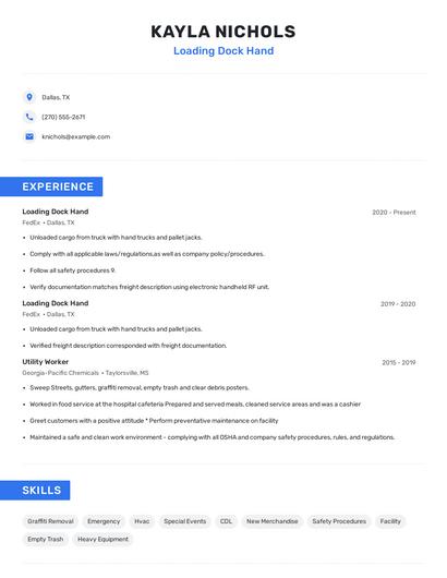 Loading Dock Hand Resume