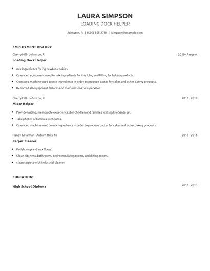 Loading Dock Helper Resume