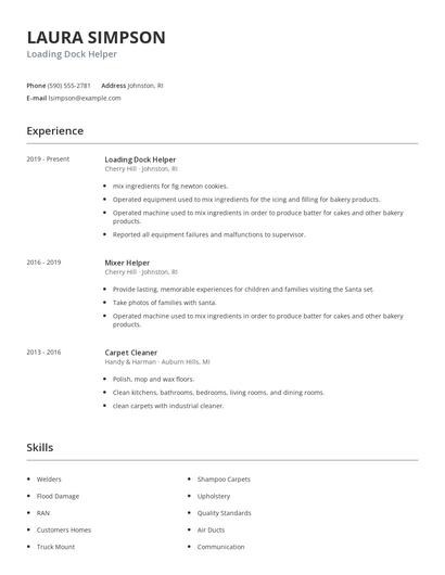 Loading Dock Helper Resume