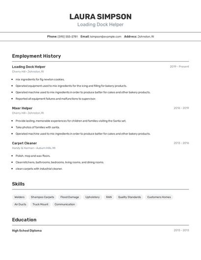 Loading Dock Helper Resume