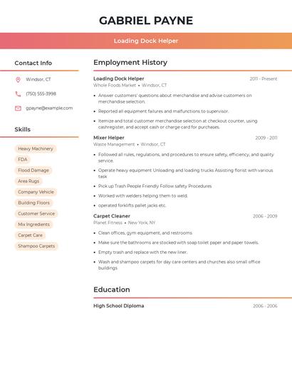 Loading Dock Helper Resume