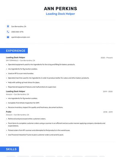 Loading Dock Helper Resume
