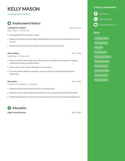 Loading Dock Helper Resume