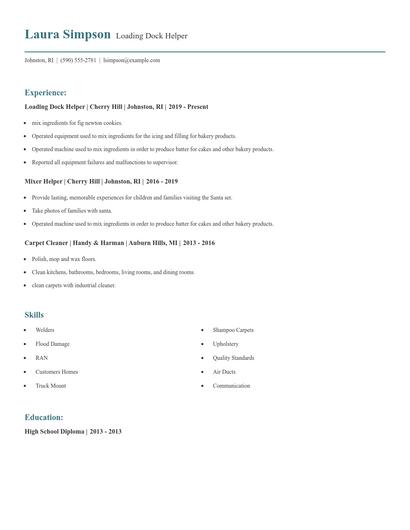 Loading Dock Helper Resume