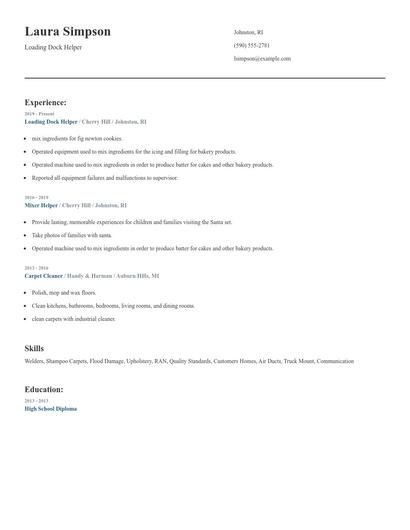 Loading Dock Helper Resume