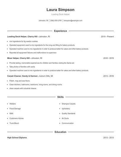 Loading Dock Helper Resume