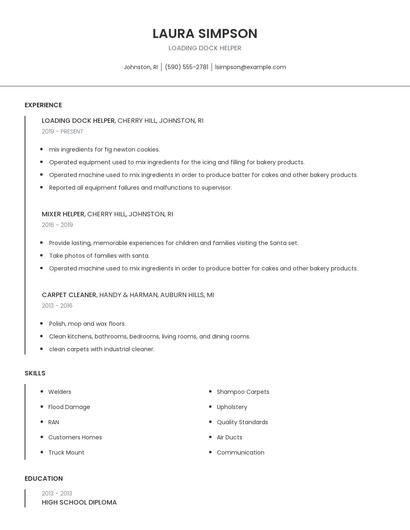 Loading Dock Helper Resume