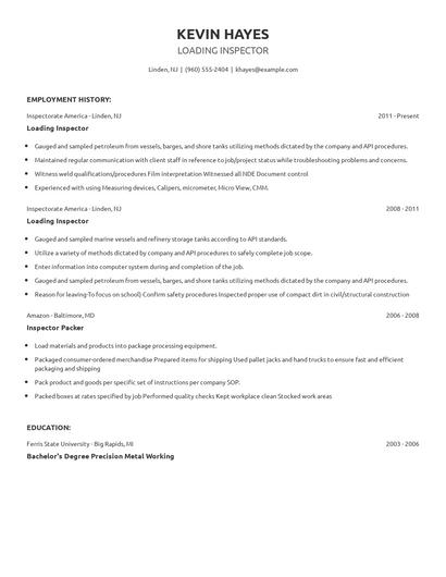 Loading Inspector Resume