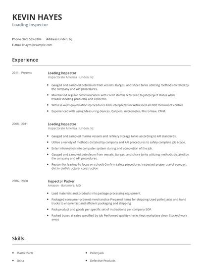 Loading Inspector Resume