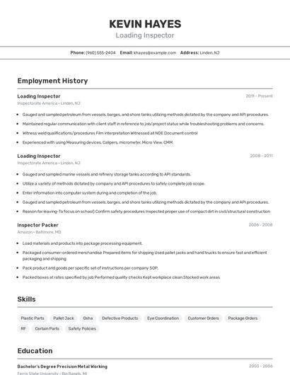 Loading Inspector Resume