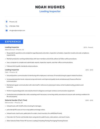 Loading Inspector Resume