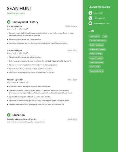 Loading Inspector Resume