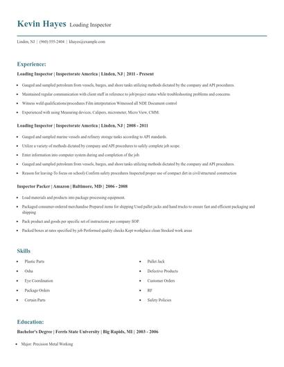 Loading Inspector Resume