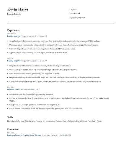Loading Inspector Resume