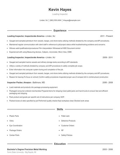 Loading Inspector Resume