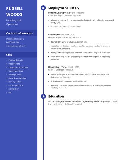 Loading Unit Operator Resume