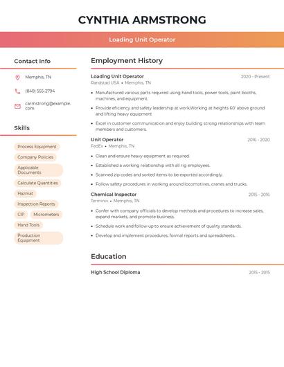 Loading Unit Operator Resume