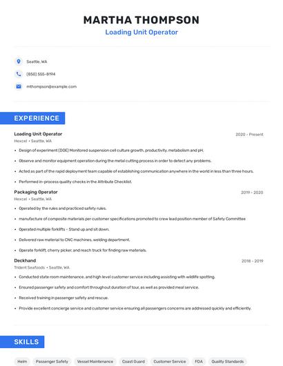 Loading Unit Operator Resume