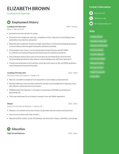 Loading Unit Operator Resume