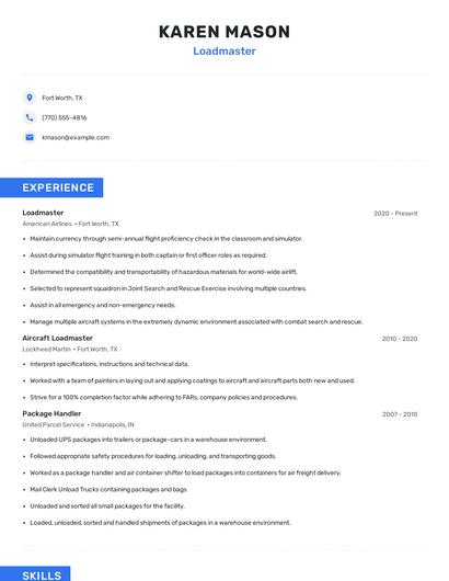 Loadmaster Resume