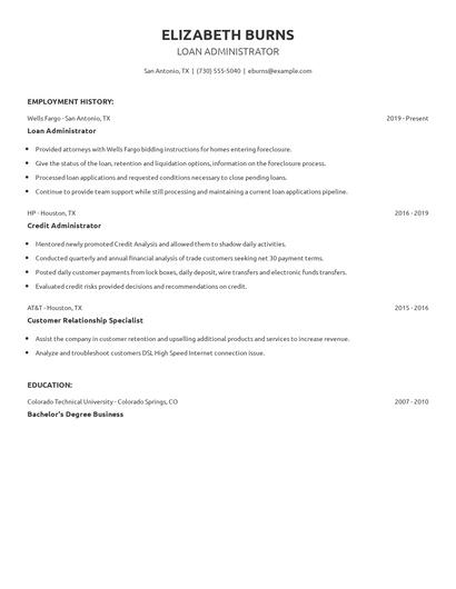 Loan Administrator Resume