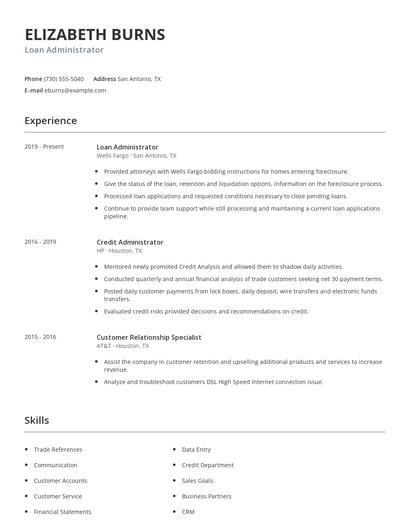 Loan Administrator Resume