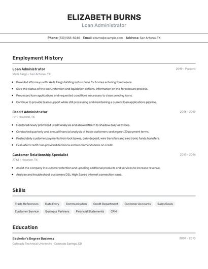 Loan Administrator Resume