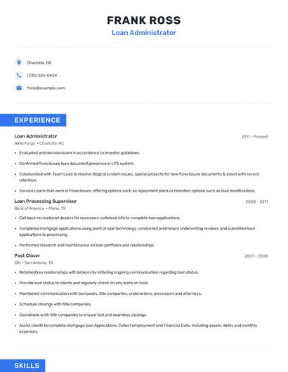 Loan Administrator Resume