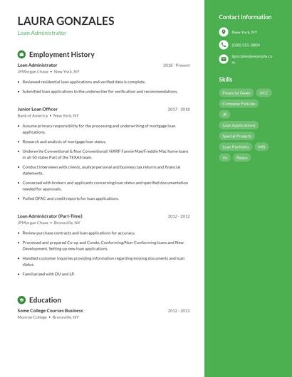 Loan Administrator Resume