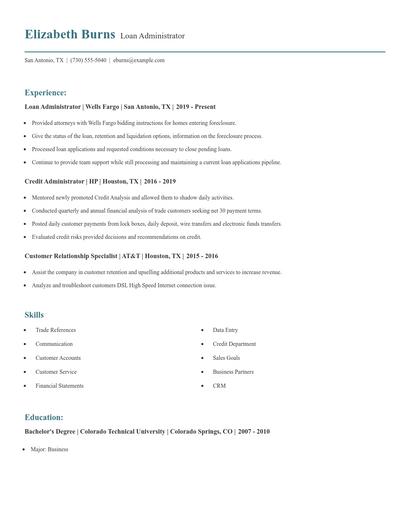 Loan Administrator Resume