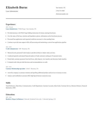Loan Administrator Resume