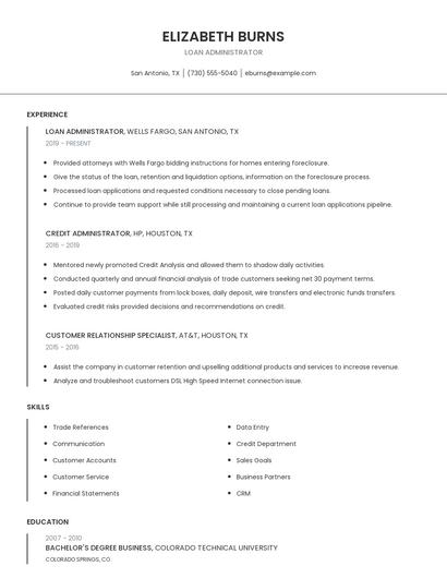 Loan Administrator Resume