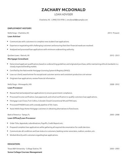 Loan Adviser Resume