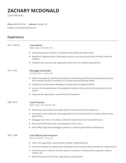 Loan Adviser Resume