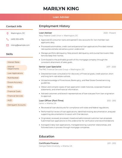 Loan Adviser Resume