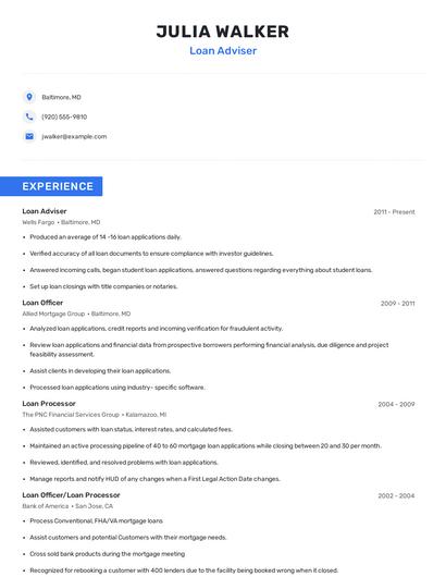 Loan Adviser Resume